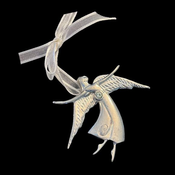 Birthstone Pewter Angel BROOCH PIN Ornament 3" Pendant August Peridot Crystal! - Picture 5 of 6